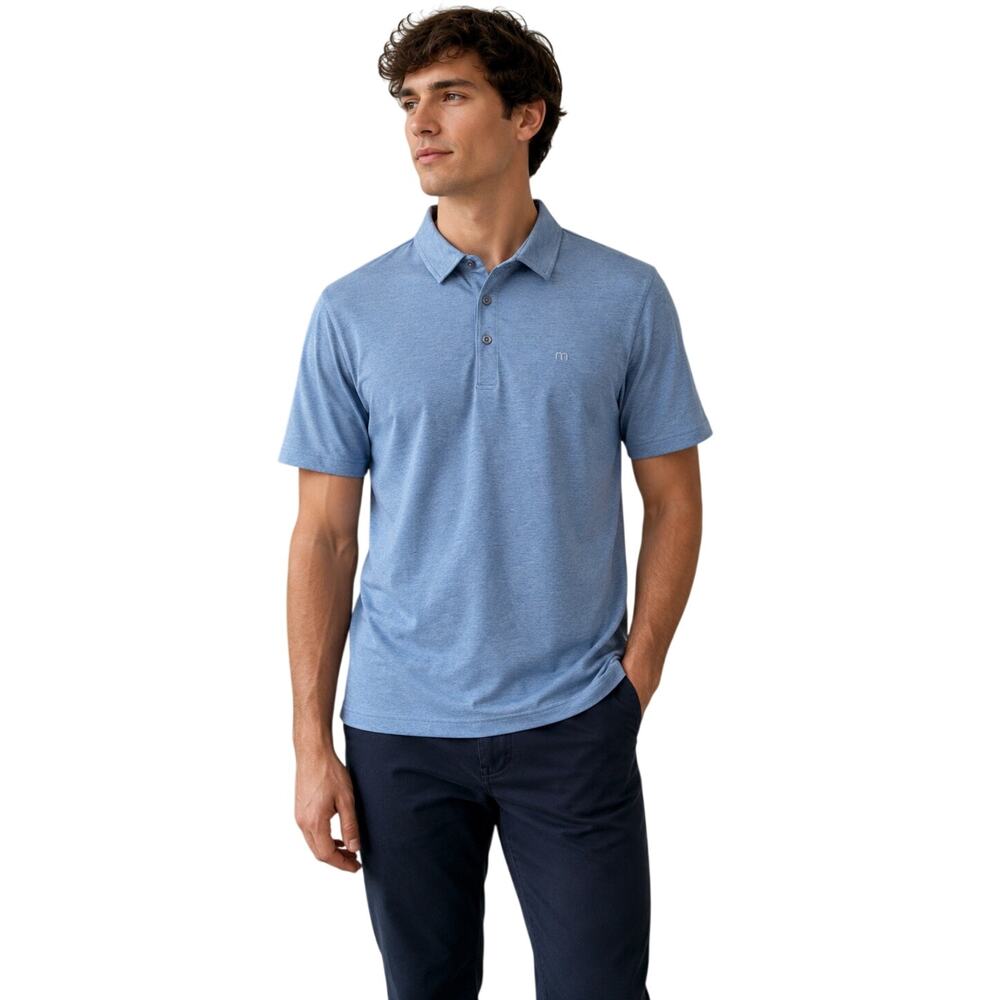 TravisMathew Zinna Polo Shirt Mens Medium Blue Heather Short Sleeve Golf Top